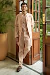 Buy_Contrast By Parth_Peach Pure Silk Embroidered Floral Jacket And Kurta Set _at_Aza_Fashions