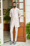 Shop_Contrast By Parth_Grey Pure Silk Floral Embroidered Jacket And Kurta Set _at_Aza_Fashions