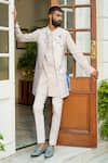 Contrast By Parth_Grey Pure Silk Floral Embroidered Jacket And Kurta Set _Online_at_Aza_Fashions