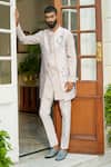 Buy_Contrast By Parth_Grey Pure Silk Floral Embroidered Jacket And Kurta Set _Online_at_Aza_Fashions