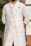 Shop_Contrast By Parth_Grey Pure Silk Floral Embroidered Jacket And Kurta Set _Online_at_Aza_Fashions