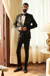 Buy_Contrast By Parth_Black Italian Suiting Cutdana, Bead Embroidered Tuxedo Pant Set _at_Aza_Fashions