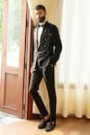 Shop_Contrast By Parth_Black Italian Suiting Cutdana, Bead Embroidered Tuxedo Pant Set _at_Aza_Fashions