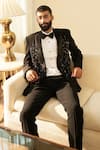 Contrast By Parth_Black Italian Suiting Cutdana, Bead Embroidered Tuxedo Pant Set _Online_at_Aza_Fashions