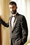 Buy_Contrast By Parth_Black Italian Suiting Cutdana, Bead Embroidered Tuxedo Pant Set _Online_at_Aza_Fashions