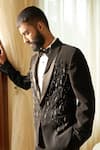 Shop_Contrast By Parth_Black Italian Suiting Cutdana, Bead Embroidered Tuxedo Pant Set _Online_at_Aza_Fashions