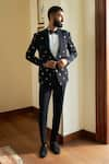 Buy_Contrast By Parth_Black Italian Suiting Embroidered Floral Monogram Tuxedo Pant Set _at_Aza_Fashions