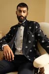 Buy_Contrast By Parth_Black Italian Suiting Embroidered Floral Monogram Tuxedo Pant Set _Online_at_Aza_Fashions