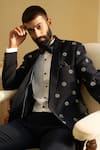 Contrast By Parth_Black Italian Suiting Embroidered Floral Monogram Tuxedo Pant Set _at_Aza_Fashions