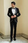 Buy_Contrast By Parth_Black Italian Suiting Linear Embroidered Tuxedo Pant Set _at_Aza_Fashions