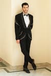Shop_Contrast By Parth_Black Italian Suiting Linear Embroidered Tuxedo Pant Set _at_Aza_Fashions