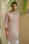Buy_Contrast By Parth_Purple Georgette Embroidered Kurta Set For Men_at_Aza_Fashions