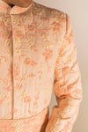 Shop_Aashiana_Peach Raw Silk Embroidered Thread And Bead Work Floral Sherwani Set  _Online_at_Aza_Fashions