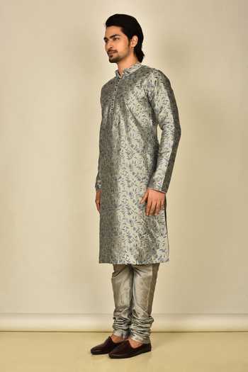 Gray Kurta Dhupion Art Silk Breaches Pant