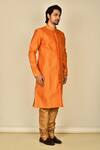 Arihant Rai Sinha_Orange Cotton Silk Embroidery Paisley Kurta For Men_Online_at_Aza_Fashions