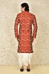 Shop_Arihant Rai Sinha_Red Dupion Art Silk Embroidery Paisley Leaf Sherwani Set _at_Aza_Fashions