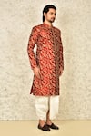 Arihant Rai Sinha_Red Dupion Art Silk Embroidery Paisley Leaf Sherwani Set _Online_at_Aza_Fashions