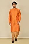 Buy_Arihant Rai Sinha_Orange Kurta Cotton Silk Embroidery Paisley Sherwani Set_at_Aza_Fashions