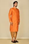 Arihant Rai Sinha_Orange Kurta Cotton Silk Embroidery Paisley Sherwani Set_Online_at_Aza_Fashions