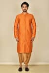 Buy_Arihant Rai Sinha_Orange Kurta Cotton Silk Embroidery Paisley Sherwani Set_Online_at_Aza_Fashions
