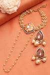 Buy_Dugran By Dugristyle_Gold Plated Pearls Meenakari Hathphool And Earrings Set _Online_at_Aza_Fashions