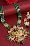 Dugran By Dugristyle_Gold Plated Pearls Meenakari Temple Pendant Necklace Set _Online_at_Aza_Fashions