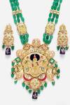 Dugran By Dugristyle_Gold Plated Pearls Meenakari Temple Pendant Necklace Set _at_Aza_Fashions