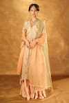 Buy_Bunka_Beige Jacket And Dupatta Organza Embroidered Floral Amina Gharara Set  _at_Aza_Fashions