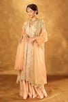 Bunka_Beige Jacket And Dupatta Organza Embroidered Floral Amina Gharara Set  _Online_at_Aza_Fashions