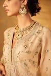 Bunka_Beige Jacket And Dupatta Organza Embroidered Floral Amina Gharara Set  _at_Aza_Fashions