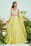 Mani Bhatia_Yellow Organza Liningsatin Embroidery Sequins V Sophia Tiered Lehenga Set _Online_at_Aza_Fashions