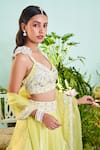 Buy_Mani Bhatia_Yellow Organza Liningsatin Embroidery Sequins V Sophia Tiered Lehenga Set _Online_at_Aza_Fashions