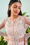 Buy_Mani Bhatia_Pink Chiffon Embroidery Cutdanas Jewel Neck Zoey Jacket Gharara Set _Online_at_Aza_Fashions