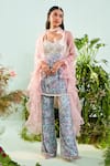 Buy_Mani Bhatia_Blue Modal Satin Print And Embroidery Paisley Print Cutdanas V Lily Pant Set _at_Aza_Fashions