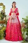 Buy_Mani Bhatia_Fuchsia Raw Silk Embroidery Floral V Neck Iris Lehenga Set _at_Aza_Fashions