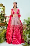 Mani Bhatia_Fuchsia Raw Silk Embroidery Floral V Neck Iris Lehenga Set _Online_at_Aza_Fashions