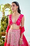 Buy_Mani Bhatia_Fuchsia Raw Silk Embroidery Floral V Neck Iris Lehenga Set _Online_at_Aza_Fashions