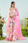 Buy_Mani Bhatia_Pink Georgette Printed Floral Deep Round Neck Grace Kurta Gharara Set _at_Aza_Fashions