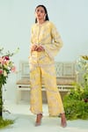 Buy_Mani Bhatia_Yellow Georgette Embroidery Cutdana Round Evelyn Jacket And Pant Set _at_Aza_Fashions