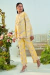 Mani Bhatia_Yellow Georgette Embroidery Cutdana Round Evelyn Jacket And Pant Set _Online_at_Aza_Fashions