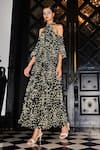 Buy_House Of Eda_Black 100% Polyester Floral Print High Neck Chelsea Cold Shoulder Maxi Dress_at_Aza_Fashions
