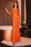 Buy_House Of Eda_Orange 100% Nylon Lining 100% Polyester Embellished Sequin And Milla Gown_at_Aza_Fashions