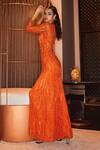 Shop_House Of Eda_Orange 100% Nylon Lining 100% Polyester Embellished Sequin And Milla Gown_at_Aza_Fashions