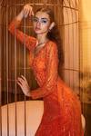 House Of Eda_Orange 100% Nylon Lining 100% Polyester Embellished Sequin And Milla Gown_Online_at_Aza_Fashions