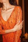 Buy_House Of Eda_Orange 100% Nylon Lining 100% Polyester Embellished Sequin And Milla Gown_Online_at_Aza_Fashions