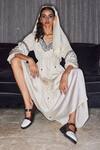 House of eda_Ivory 100% Silk Lining 100% Polyester Embroidery Thread V Emelia Midi Dress _Online_at_Aza_Fashions