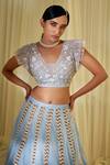 Shop_Disha Muchhala_Blue Organza Geometric Embroidered Lehenga Set_at_Aza_Fashions