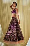 Shop_Disha Muchhala_Purple Organza Floral Embroidered Lehenga Set_at_Aza_Fashions