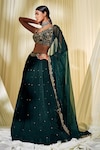 Shop_Disha Muchhala_Green Chiffon Embroidered Cutdana Scoop Neck Bridal Lehenga Set _at_Aza_Fashions