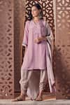 Buy_Charkhee_Grey Crepe Printed Stud V Neck Geometric Kurta Salwar Set _at_Aza_Fashions